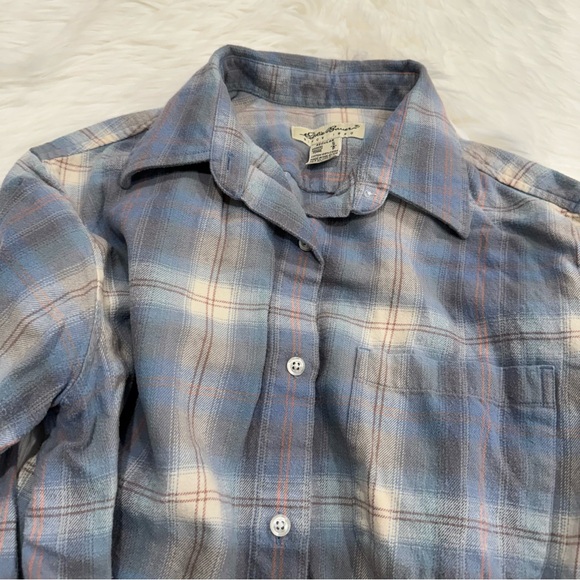 Eddie Bauer Flannel Button Down Shirt Top Plaid Blue Small - Picture 6 of 16